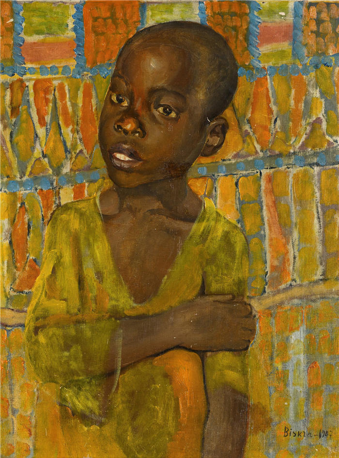 库兹马·彼得罗夫-沃德金（Kuzma Sergeevich Petrov-Vodkin，俄罗斯）作品-一个非洲男孩的肖像（1907 年）