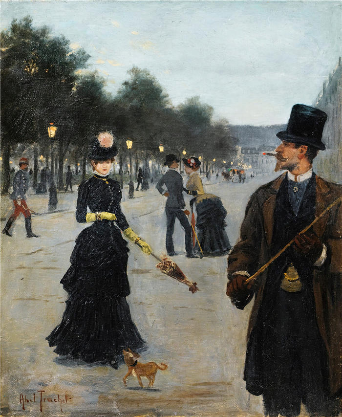 路易斯·阿贝尔-特鲁谢（Louis Abel-Truchet，法国画家）高清作品-《游荡在巴黎的优雅人士》