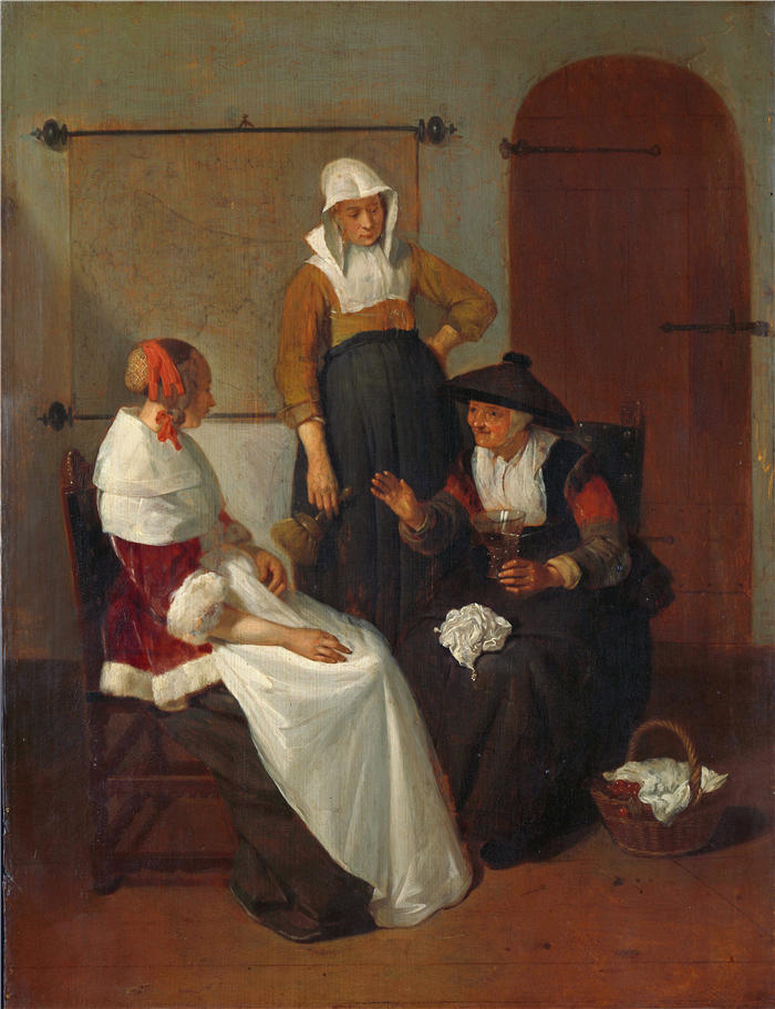 奎里恩·范·布雷克伦卡姆（Quirijn Van Brekelenkam，荷兰画家，1622-1669）作品-《机密聊天（1661）》