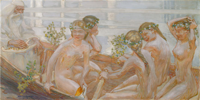 阿克塞利·加伦-卡莱拉（Akseli Gallen-Kallela，芬兰画家）高清作品-《维那莫宁的航行 (1909)》
