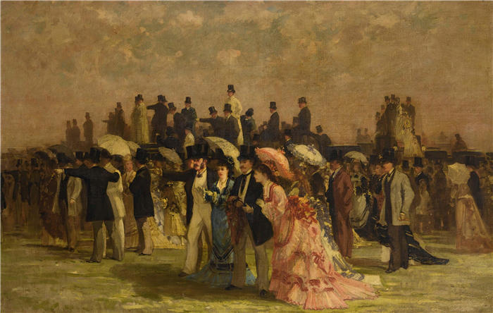 路易斯·阿贝尔-特鲁谢（Louis Abel-Truchet，法国画家）高清作品-《比赛中的优雅女性（1864 年）》