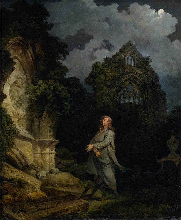 菲利普·雅克·路德堡(Philippe Jacques de Loutherbourg,法国画家)作品-《月光墓地的游客》
