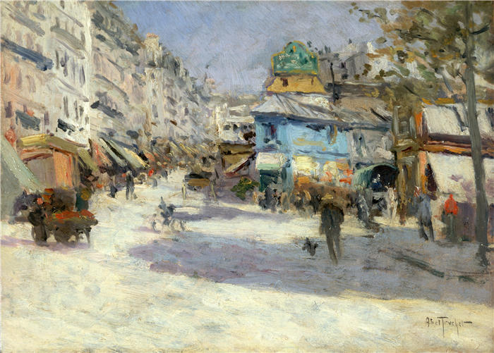 路易斯·阿贝尔-特鲁谢（Louis Abel-Truchet，法国画家）高清作品-《莱皮克街、普吉特街拐角处和布兰奇广场（1890年）》