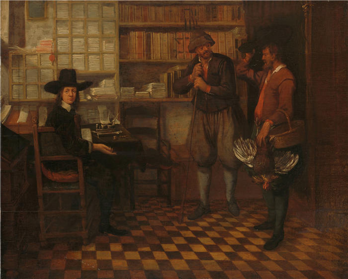 奎里恩·范·布雷克伦卡姆（Quirijn Van Brekelenkam，荷兰画家，1622-1669）作品-《佃农的租金 (1660 - 1668)》