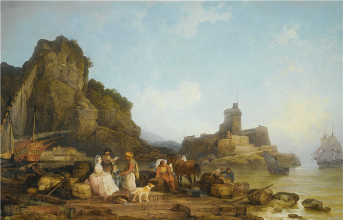 菲利普·雅克·路德堡(Philippe Jacques de Loutherbourg,法国画家)作品-《黎凡特的一个海港,早上(1784 年)》