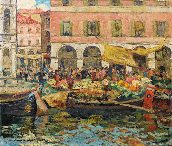 路易斯·阿贝尔-特鲁谢（Louis Abel-Truchet，法国画家）高清作品-《威尼斯的蔬菜市场》