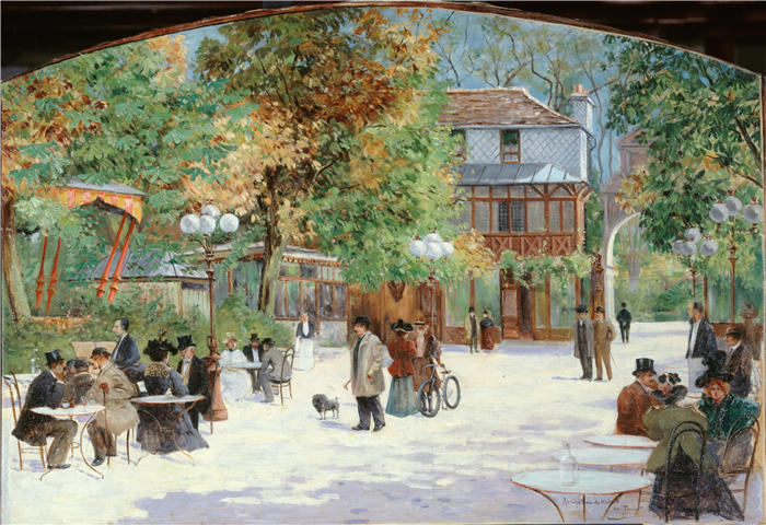 路易斯·阿贝尔-特鲁谢(Louis Abel-Truchet,法国画家)高清作品-《在马德里城堡的小木屋,在布洛涅森林(1895 年)》