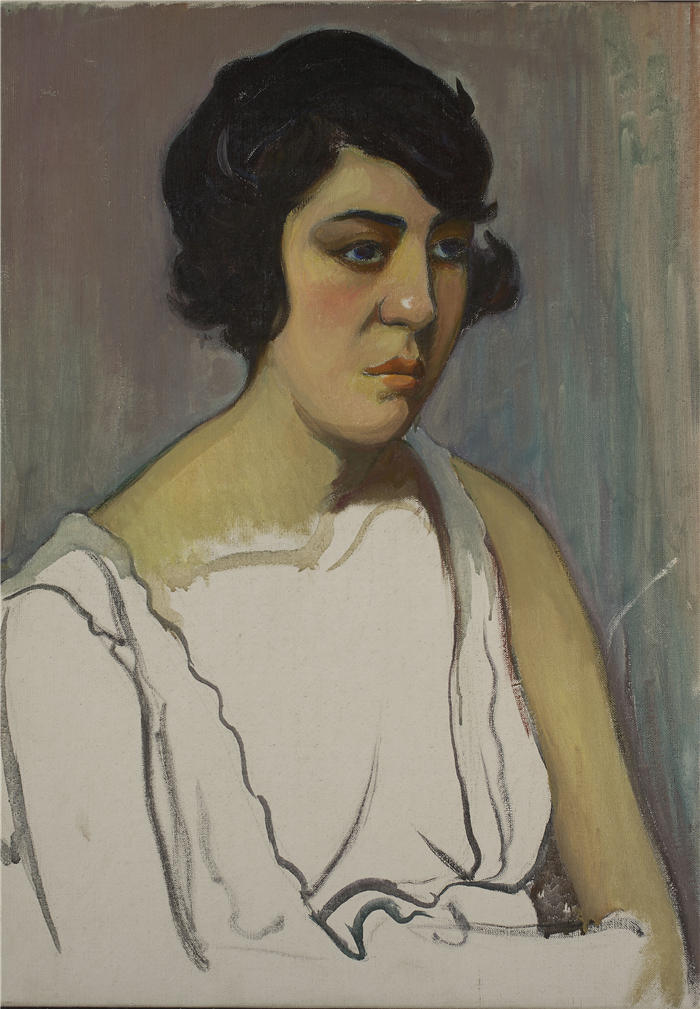 瓦迪斯瓦夫·斯莱温斯基（Władysław Ślewiński，波兰画家）作品-《黑发女郎的头（约 1900 年）》