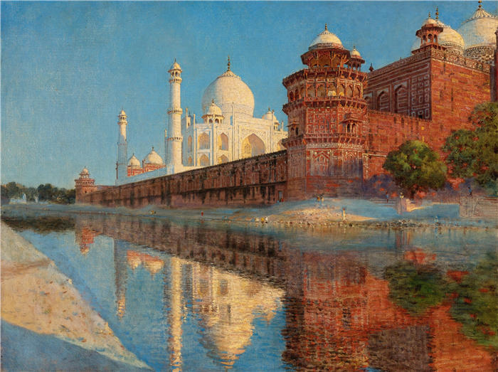 瓦西里·韦列夏金(Vasily Vereshchagin,俄罗斯画家)作品-《泰姬陵,晚上》
