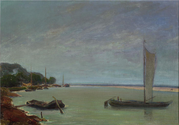 瓦迪斯瓦夫·斯莱温斯基（Władysław Ślewiński，波兰画家）作品-《扬帆的小船（约 1909 年）》