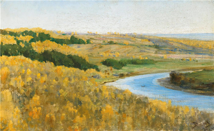瓦西里·德米特里耶维奇·波列诺夫（Vasily Dmitrievich Polenov，俄罗斯，1844 – 1927 年）作品-金秋的奥卡河