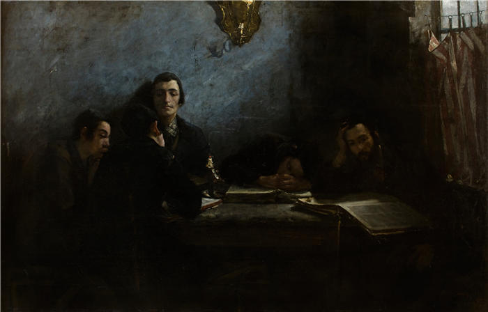 塞缪尔·赫森伯格（Samuel Hirszenberg，波兰画家，1865 - 1908 年）作品-塔木德学校 (1887)