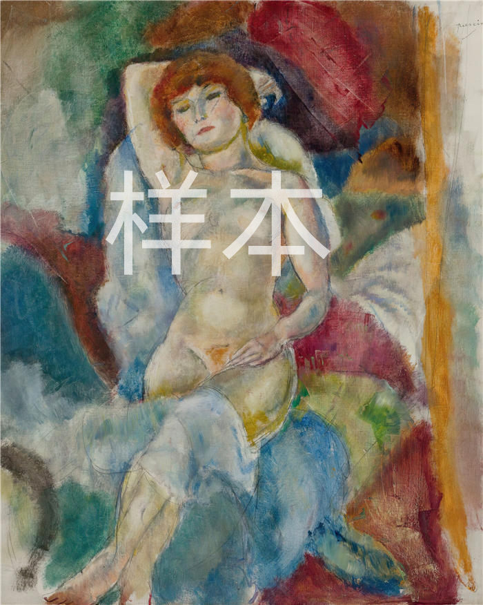 朱尔斯·帕辛（Jules Pascin法国画家）高清作品-《Nu, Le Bras Levé (1916)》