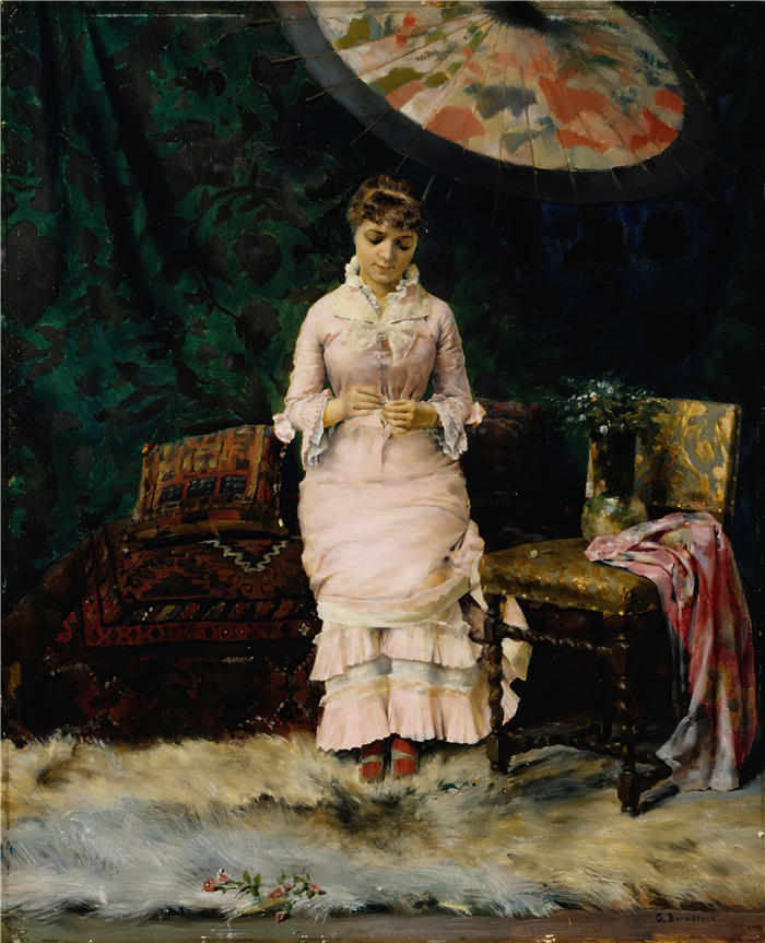 贡纳尔·伯恩特森（Gunnar Berndtson，芬兰画家）作品-《是 - 不，在工作室暂停（1879 年）》