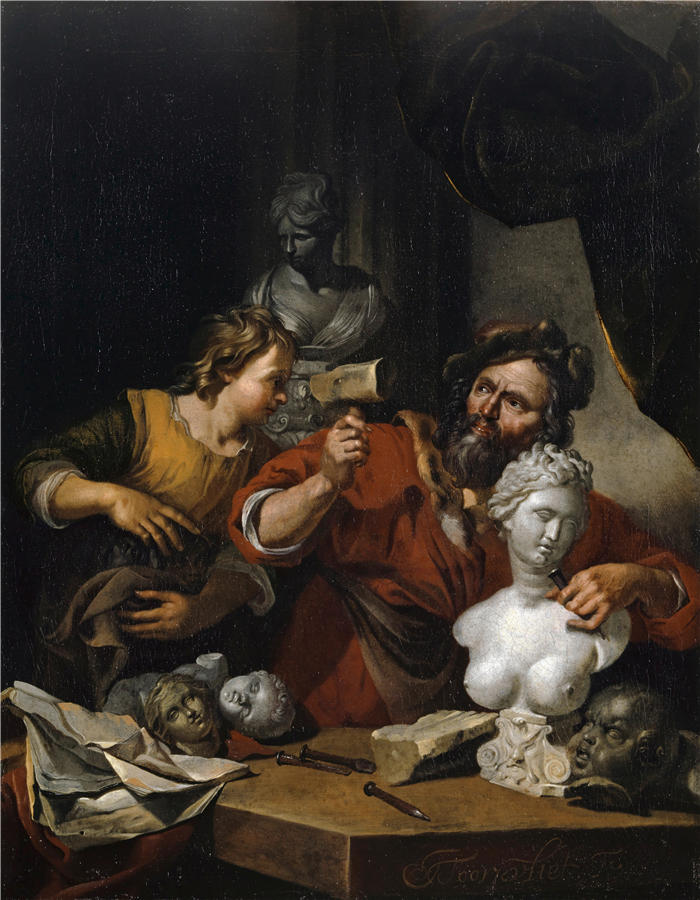 雅各布·图伦夫利特(Jacob Toorenvliet，1640-1719)作品-《雕塑家的工作室（1680）》