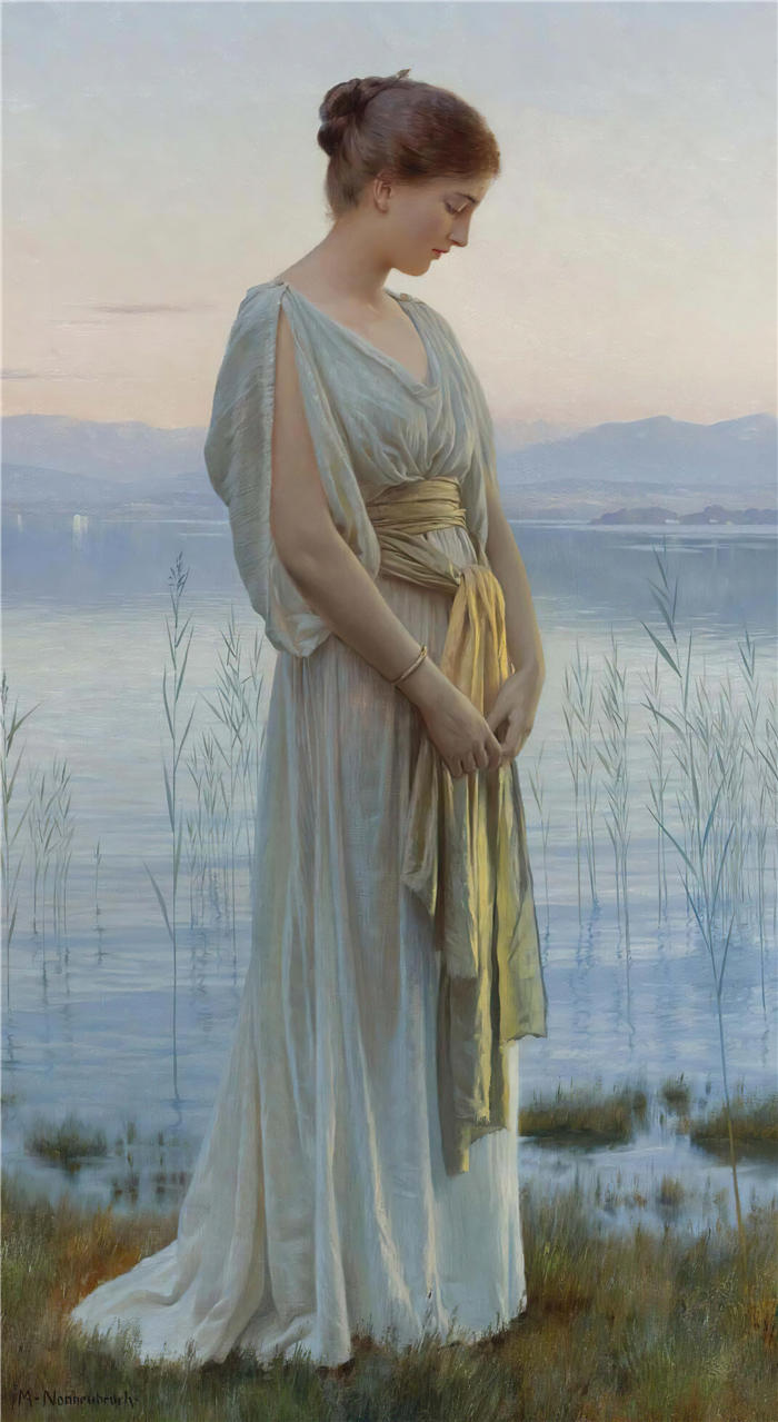 马克斯·农嫩布鲁赫 (Max Nonnenbruch，德国画家, 1857 – 1922)作品-湖边之夜