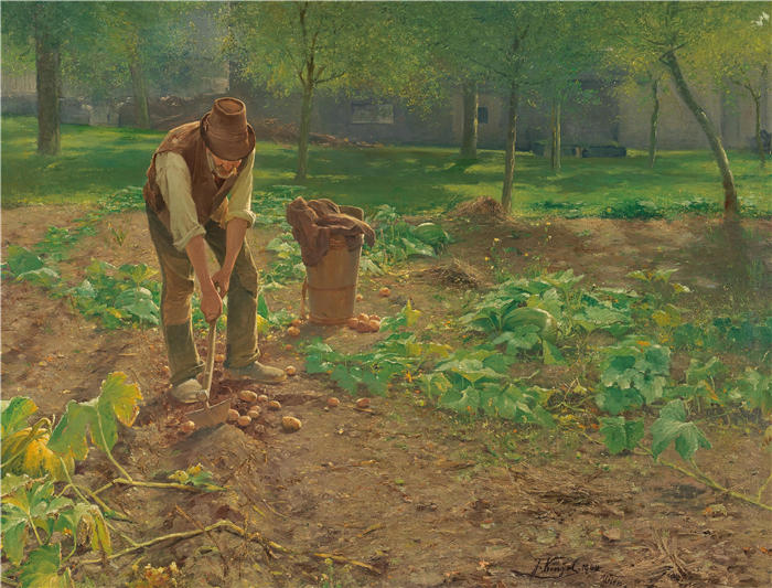 约瑟夫·金泽尔（Josef Kinzel，奥地利，1852–1925）作品-马铃薯收获 (1902)