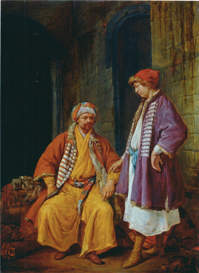 雅各布·图伦夫利特(Jacob Toorenvliet，1640-1719)作品-《两个土耳其商人交谈（1660）》