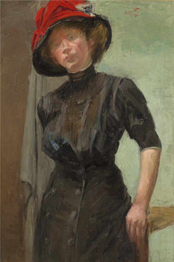 米娜·阿恩特（Mina Arndt ，新西兰画家，1885 – 1926 年）作品-红帽子（约1914年）