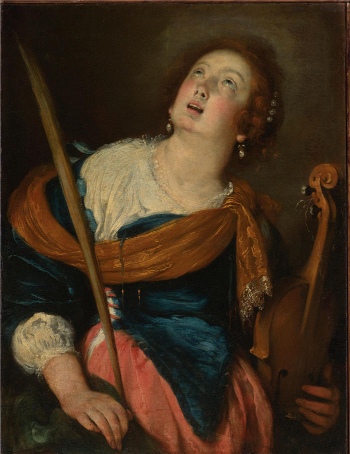 贝尔纳多·斯特罗兹（Bernardo Strozzi，意大利画家）高清作品-《圣塞西莉亚》