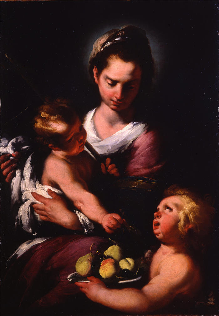 贝尔纳多·斯特罗兹（Bernardo Strozzi，意大利画家）高清作品-《圣母子与婴儿 圣约翰 (1615 - 1618)》