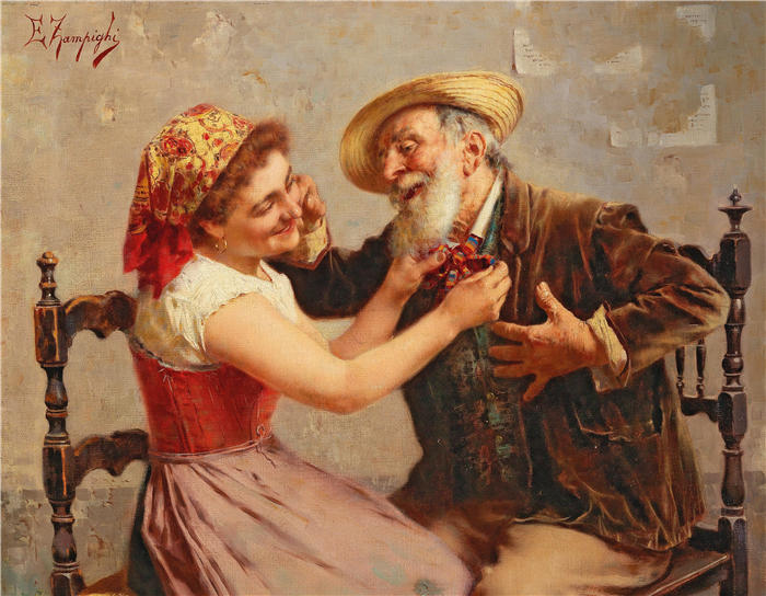 欧金尼奥·赞皮吉（Eugenio Zampighi，意大利画家）作品-《领结》