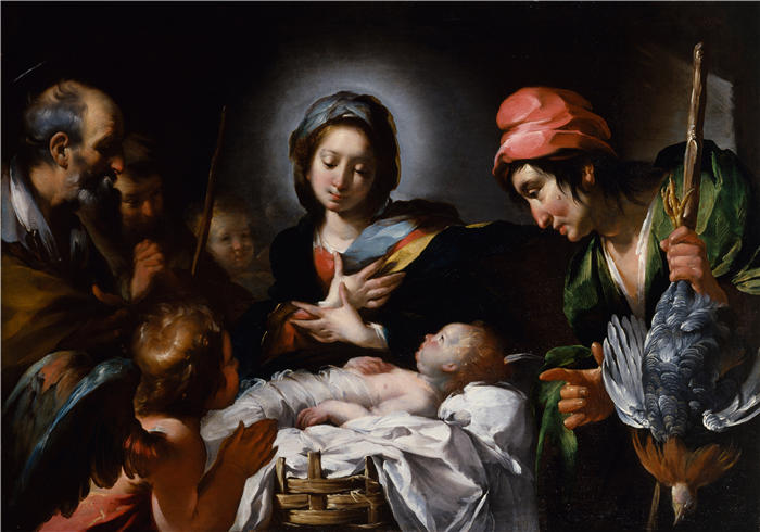 贝尔纳多·斯特罗兹（Bernardo Strozzi，意大利画家）高清作品-《牧羊人的崇拜》