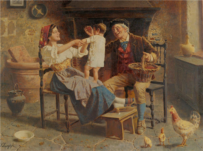 欧金尼奥·赞皮吉（Eugenio Zampighi，意大利画家）作品-《第一步》