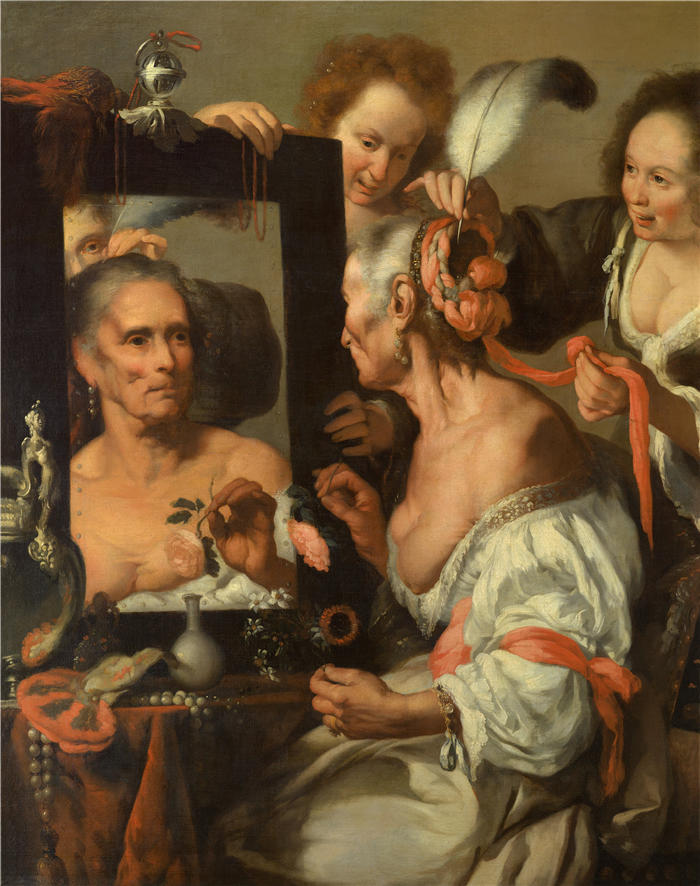 贝尔纳多·斯特罗兹（Bernardo Strozzi，意大利画家）高清作品-《Vanitas（老风骚）》