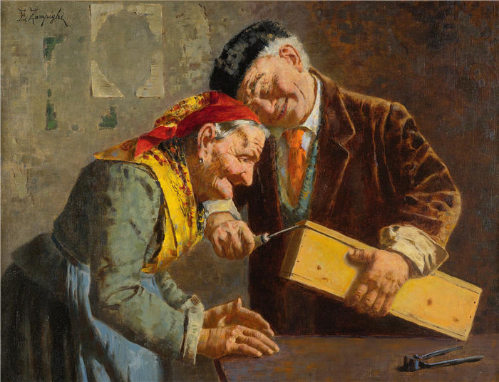 欧金尼奥·赞皮吉（Eugenio Zampighi，意大利画家）作品-《猜一下》