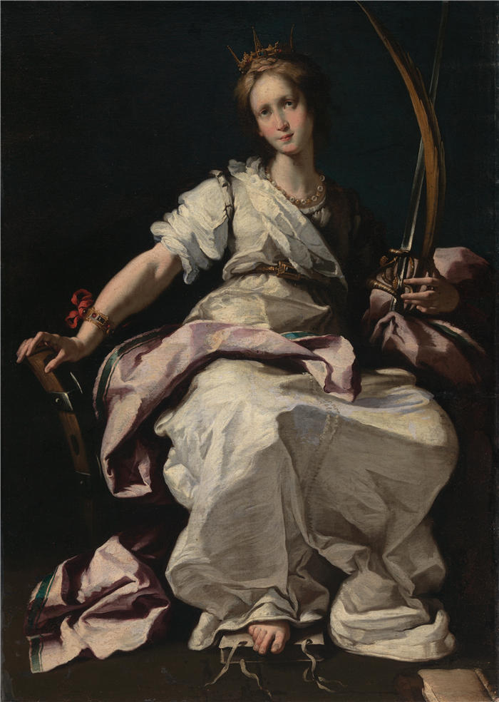 贝尔纳多·斯特罗兹（Bernardo Strozzi，意大利画家）高清作品-《亚历山大的圣凯瑟琳（约 1615 年）》