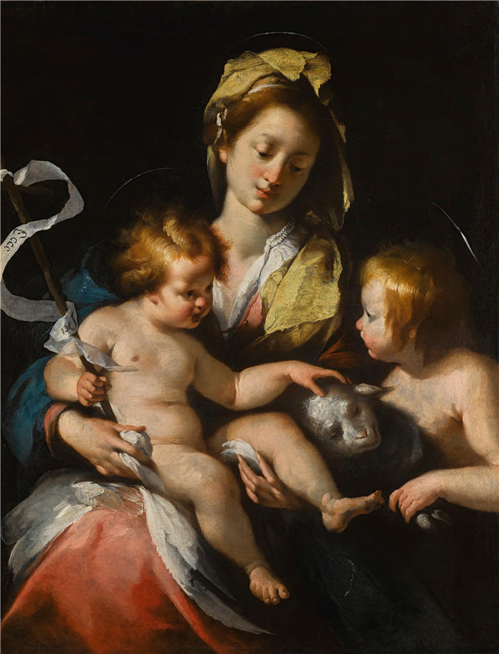 贝尔纳多·斯特罗兹（Bernardo Strozzi，意大利画家）高清作品-《麦当娜和婴儿与施洗者圣约翰》