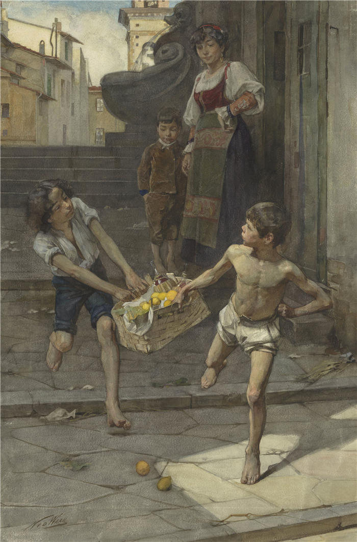 尼古拉斯·范德韦（Nicolaas van der Waay，荷兰，1855–1936 年）作品-意大利城市的街景（1865-1936）