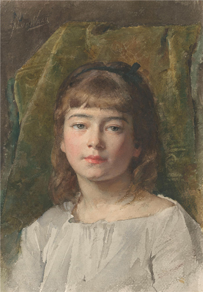 尼古拉斯·范德韦(Nicolaas van der Waay,荷兰,1855–1936 年)作品-Portret van een onbekend meisje (1865 - 1936)