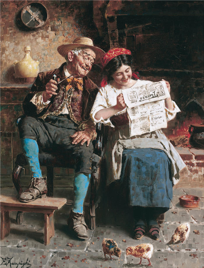 欧金尼奥·赞皮吉（Eugenio Zampighi，意大利画家）作品-《好消息》