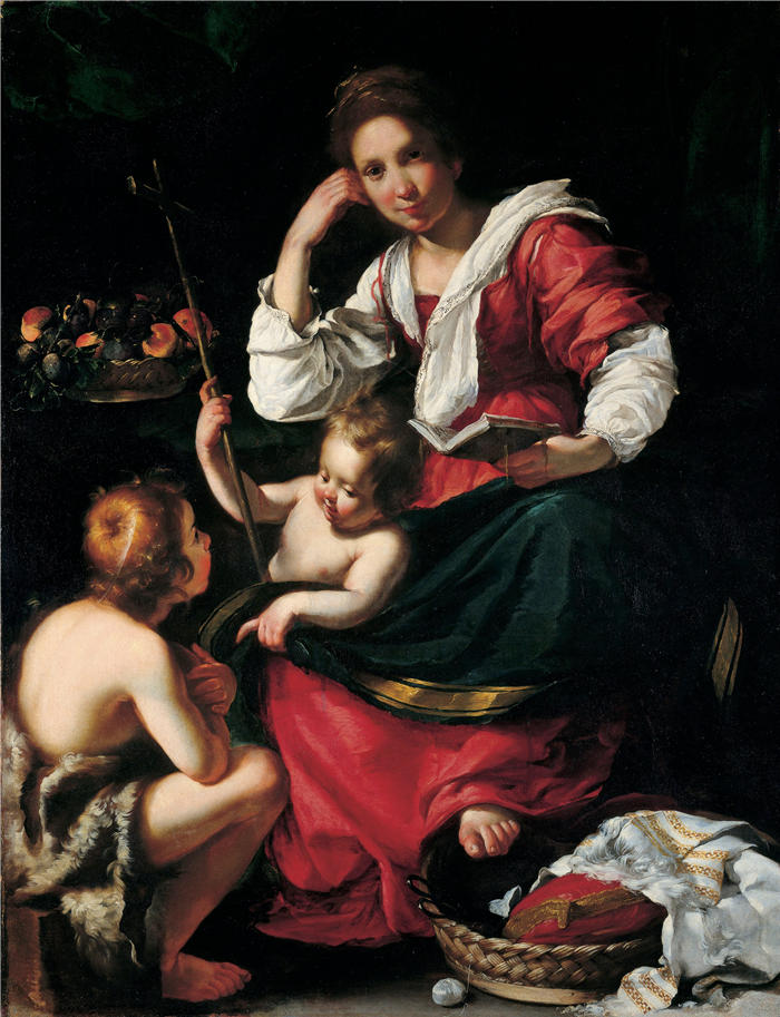 贝尔纳多·斯特罗兹（Bernardo Strozzi，意大利画家）高清作品-《麦当娜和孩子与婴儿圣约翰》
