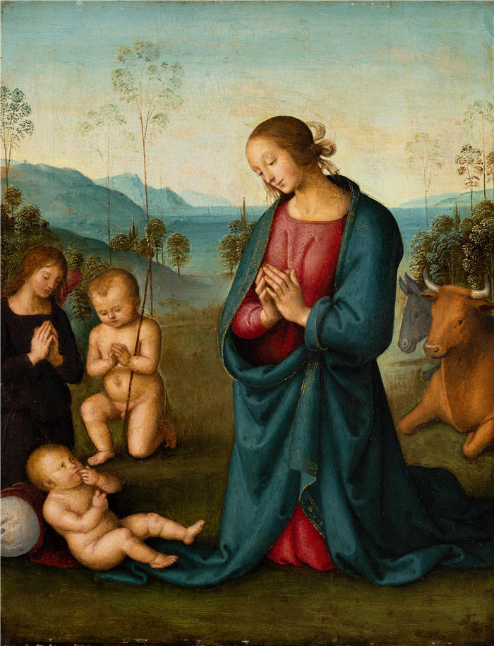 彼得罗·佩鲁吉诺（Pietro Perugino，意大利）-麦当娜，婴儿圣约翰和天使，崇拜基督之子（约 1510 年）