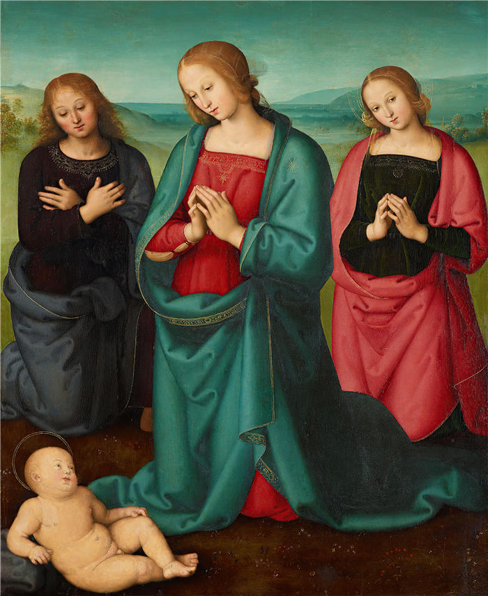 彼得罗·佩鲁吉诺（Pietro Perugino，意大利）-崇拜基督孩子的圣母和圣徒（1450-1523）