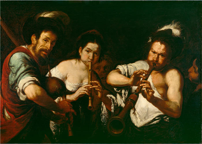 贝尔纳多·斯特罗兹（Bernardo Strozzi，意大利画家）高清作品-《街头音乐家（约 1630 年）》