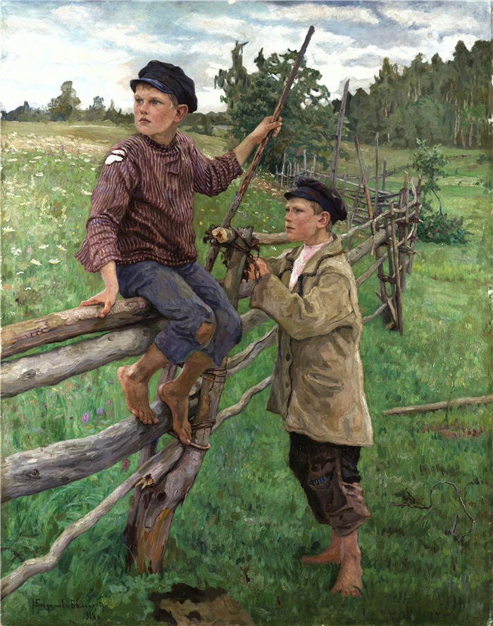 尼古拉·博格丹诺夫-贝尔斯基（Nikolay Petrovich Bogdanov-Belsky，俄罗斯）作品-乡村男孩（1916）