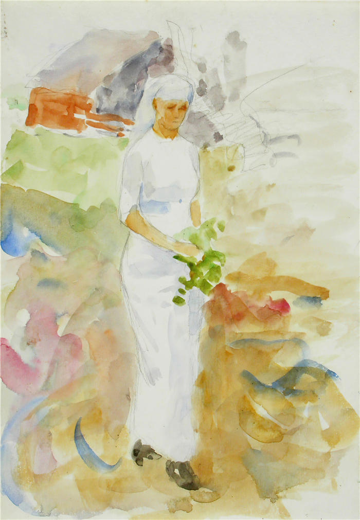 玛丽亚·维克（Maria Wiik，芬兰画家，1853 – 1928 年)作品-花园里的女人