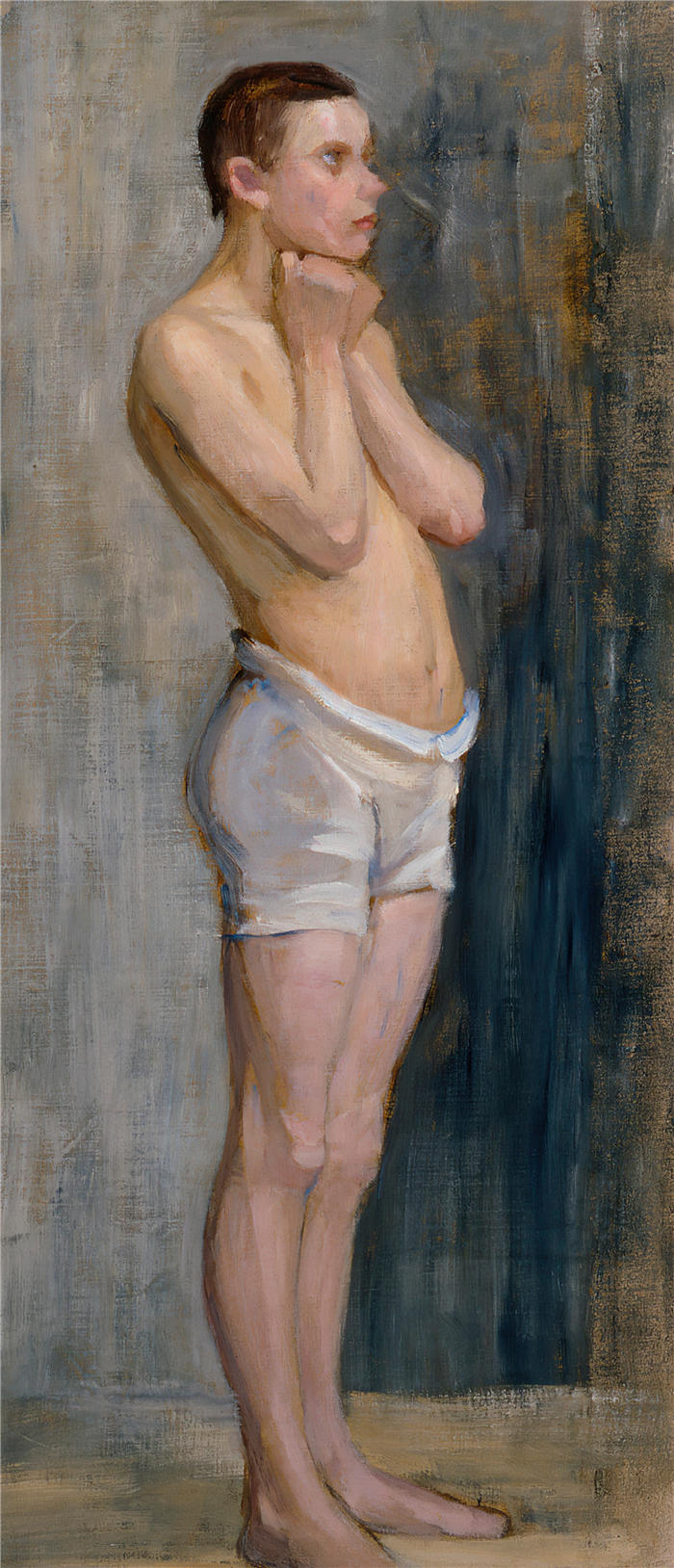 玛丽亚·维克（Maria Wiik，芬兰画家，1853 – 1928 年)作品-站立的男孩（1903）
