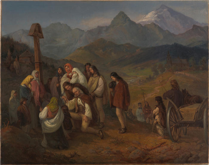 亚历山大·科西斯（Aleksander Kotsis，波兰画家）作品-高地人的葬礼（1860 年）
