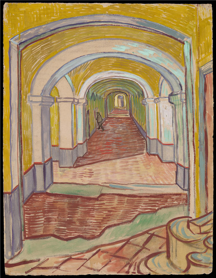 文森特·梵高（Vincent van Gogh，荷兰画家）高清作品 –庇护走廊（1889）