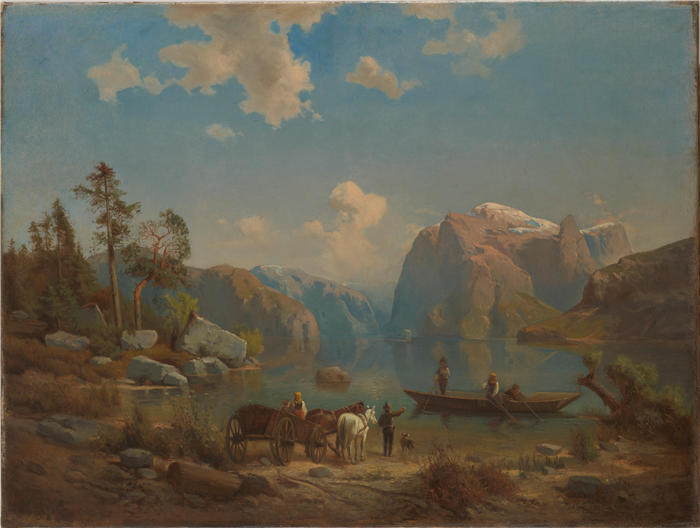 亚历山大·科西斯（Aleksander Kotsis，波兰画家）作品-有湖的山景（1860 年）