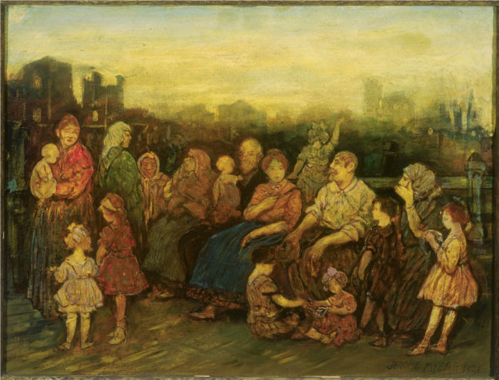 杰罗姆·迈尔斯 (Jerome Myers，美国画家)-码头上的傍晚