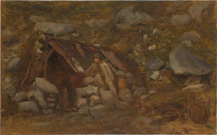 亚历山大·科西斯（Aleksander Kotsis，波兰画家）作品-小屋前的汉兰达 (1870)