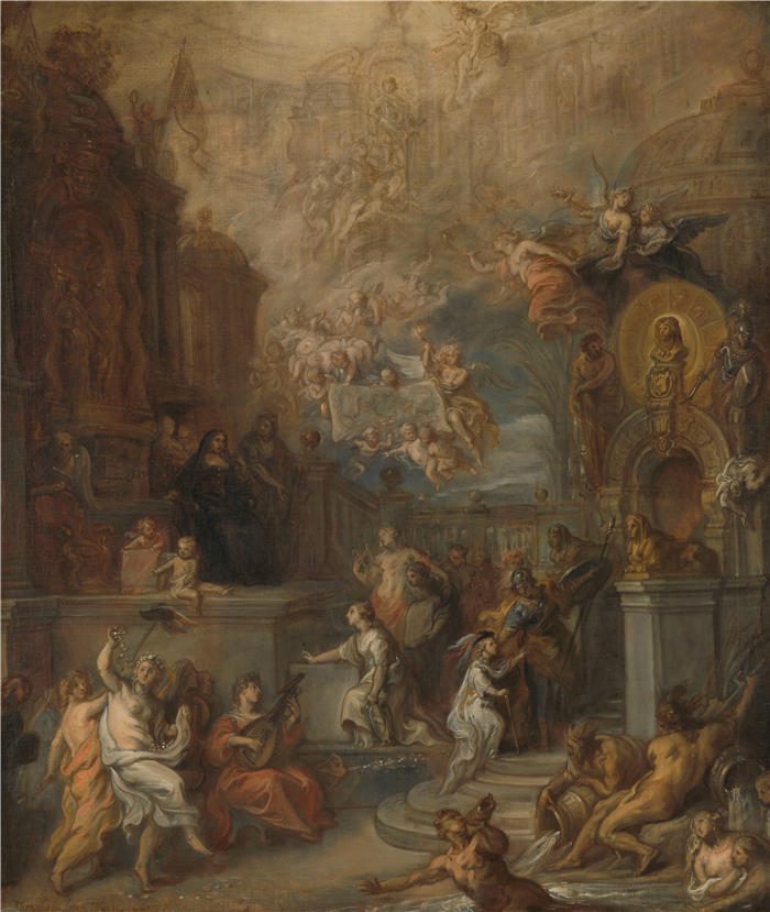 西奥多尔·范·图尔登（Theodoor van Thulden，佛兰芒画家 ）作品-阿玛莉亚·范·索姆斯 (Amalia van Solms) 的威廉三世告别的寓言，摄政权移交给了美国将军（1661 
