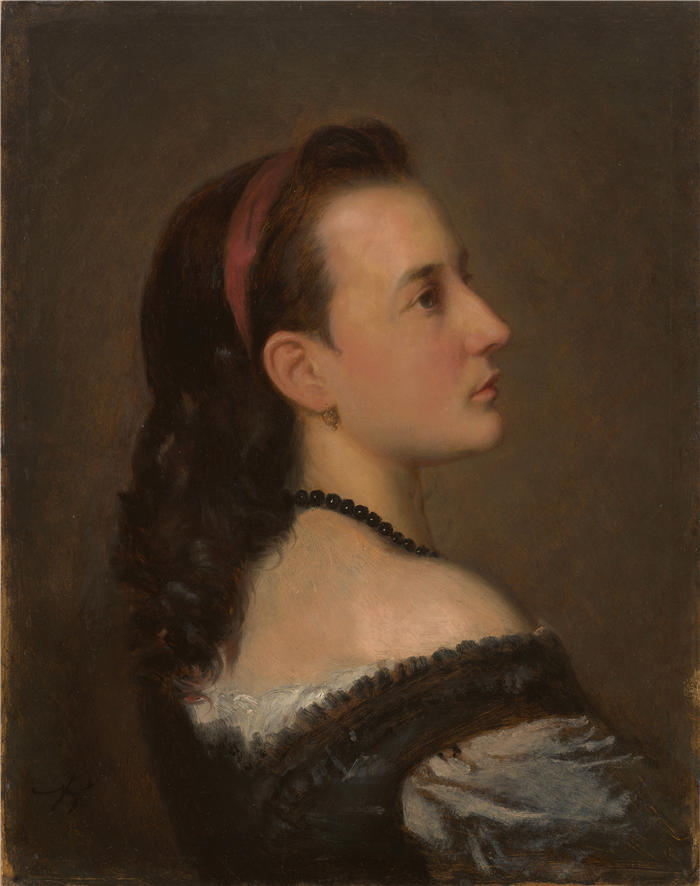 亚历山大·科西斯（Aleksander Kotsis，波兰画家）作品-一位年轻女士的肖像 （1870）