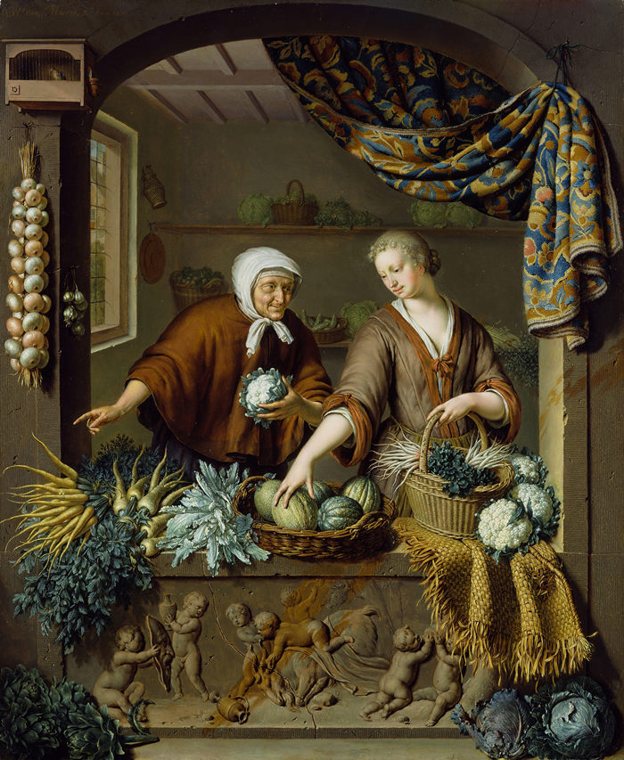 弗朗斯·范·米耶里斯（Frans van Mieris，荷兰画家）高清作品-《蔬菜水果商 (1731)》